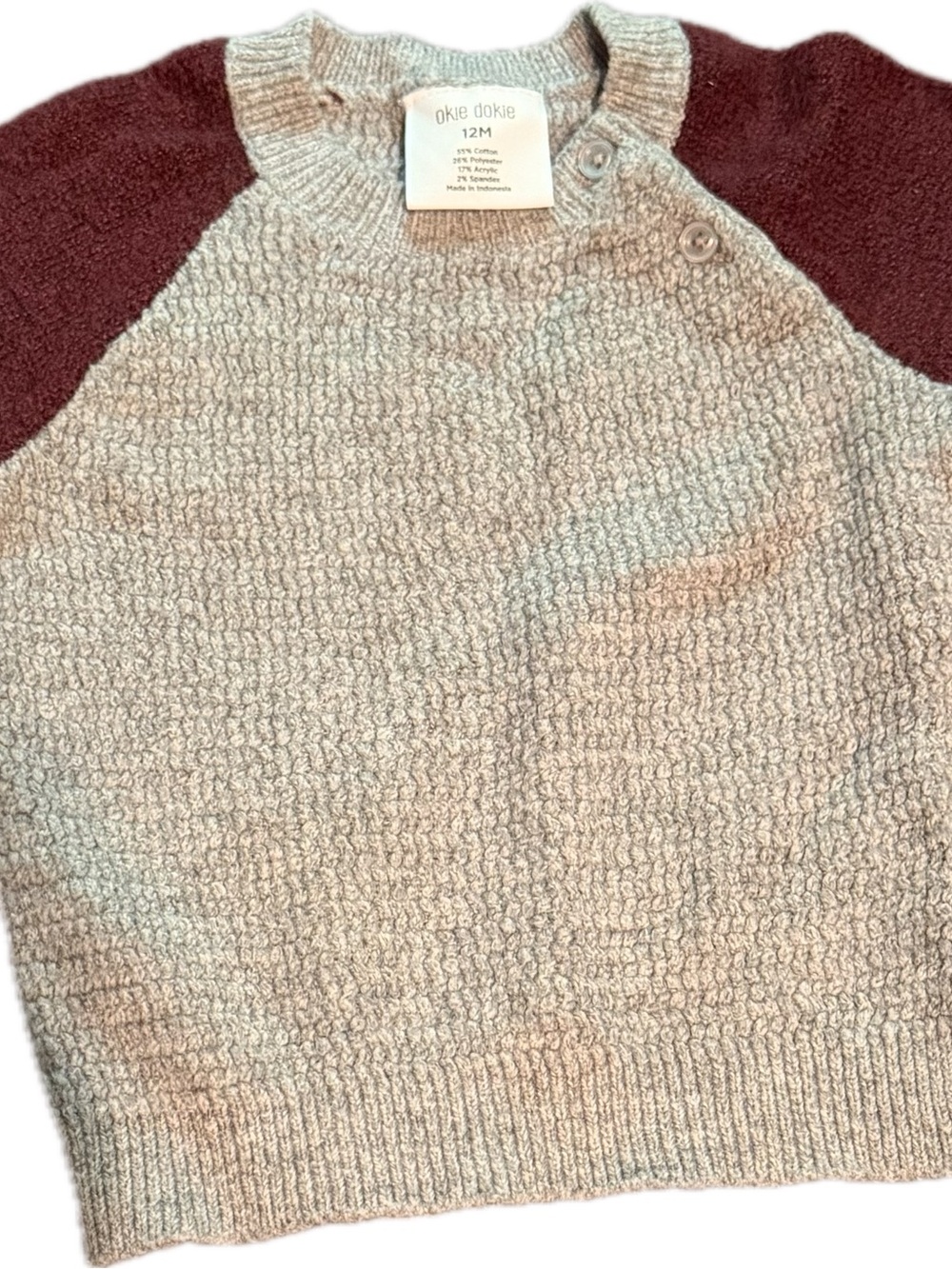 OshKosh B'gosh Cream Body with Burgundy Raglan Sleeves Knit Sweater